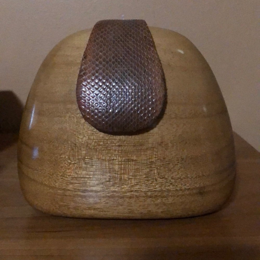Timmy Woods acacia wood bag with snake trim
